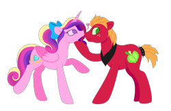 Size: 1225x794 | Tagged: safe, artist:carouselunique, big macintosh, princess cadance, alicorn, earth pony, pony, cadmac, male, shipping, stallion, straight, teenager