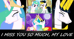 Size: 1024x543 | Tagged: safe, artist:dakari-king-mykan, princess celestia, oc, oc:grand ruler celesto, oc:mykan, alicorn, pony, tricorn, abomination, canon x oc, crying, cute, dakari king mykan, drama, eyes closed, female, gary stu, gritted teeth, horns, kissing, male, mary sue, my little unicorn, narm, op is a cuck, shipping, smiling, straight, wat