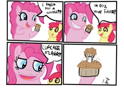 Size: 1062x751 | Tagged: safe, artist:noxington, apple bloom, pinkie pie, earth pony, pony, asdfmovie, comic, muffin, wat, yo dawg