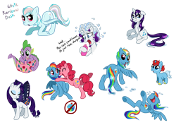 Size: 1294x918 | Tagged: safe, artist:c-puff, pinkie pie, rainbow dash, rarity, spike, oc, dragon, earth pony, pegasus, pony, unicorn, butterfly wings, female, laughing, lesbian, on back, pinkiedash, shampoo, shipping, wet, wet mane, wet mane rarity