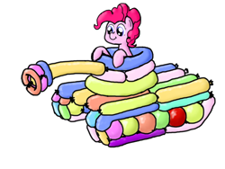 Size: 900x675 | Tagged: artist needed, safe, pinkie pie, earth pony, pony, balloon, balloon art, female, mare, smiling, tank (vehicle)