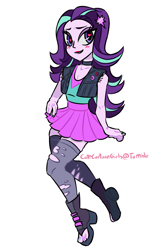 Size: 674x1010 | Tagged: safe, artist:cutecartoongirls, starlight glimmer, equestria girls, blushing, boots, choker, clothes, cute, heart eyes, moe, ripped stockings, shoes, skirt, skirt lift, skirt pull, solo, stockings, thigh highs, wingding eyes