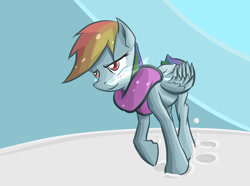 Size: 1485x1107 | Tagged: safe, artist:sharpieboss, rainbow dash, pegasus, pony, g4, clothes, scarf, snow, solo