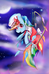 Size: 1600x2400 | Tagged: safe, artist:colorsymphony, rainbow dash, pegasus, pony, clothes, costume, crossover, flandre scarlet, rainbow dash always dresses in style, solo, touhou