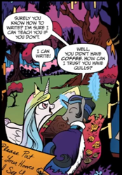 Size: 326x468 | Tagged: safe, idw, king sombra, princess celestia, alicorn, pony, unicorn, spoiler:comic, spoiler:comic19, celestibra, female, good king sombra, male, shipping, straight, teasing, wishing garden