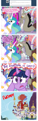 Size: 850x2692 | Tagged: safe, discord, princess celestia, twilight sparkle, twilight sparkle (alicorn), alicorn, pony, ask this particular discord, canterlot, comic, dislestia, female, love poison, male, mare, shipping, straight, tangled ever after