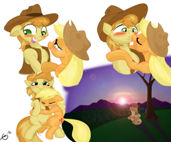 Size: 1280x1067 | Tagged: safe, artist:gavalanche, applejack, braeburn, earth pony, pony, mentally advanced series, applecest, blushing, braejack, cousin incest, female, imminent kissing, incest, kissing, male, shipping, straight