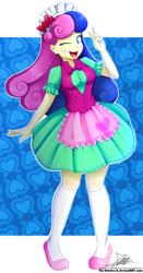 Size: 1104x2110 | Tagged: safe, artist:the-butch-x, bon bon, sweetie drops, equestria girls, adorabon, clothes, cute, doll, dress, equestria girls minis, female, flats, one eye closed, peace sign, signature, socks, solo, stockings, thigh highs, toy, wink