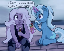 Size: 1039x832 | Tagged: safe, artist:ohohokapi, derpibooru import, edit, trixie, pony, unicorn, amethyst (steven universe), crossover, crying, female, food, ice cream, mare, photoshop, steven universe