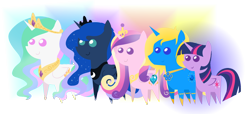 Size: 3620x1657 | Tagged: safe, artist:kindkristy99, princess cadance, princess celestia, princess luna, twilight sparkle, twilight sparkle (alicorn), oc, oc:timor, alicorn, pony, alicorn oc, pointy ponies