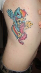 Size: 900x1600 | Tagged: safe, fluttershy, rainbow dash, pegasus, pony, female, flutterdash, lesbian, photo, shipping, tattoo