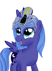 Size: 1700x2338 | Tagged: safe, artist:bonaxor, princess luna, alicorn, pony, spider, filly, pet, simple background, solo, woona, younger