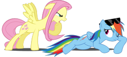 Size: 1600x719 | Tagged: safe, artist:sagegami, fluttershy, rainbow dash, pegasus, pony, simple background, sunglasses, transparent background, vector