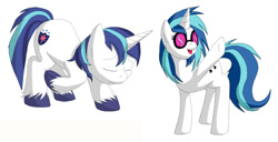 Size: 1000x512 | Tagged: safe, artist:emilou1985, dj pon-3, shining armor, vinyl scratch, pony, unicorn, female, horn, mare, white coat