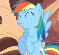 Size: 398x370 | Tagged: safe, screencap, rainbow dash, pegasus, pony, eyes closed, female, flying, golden oaks library, happy, mare, solo