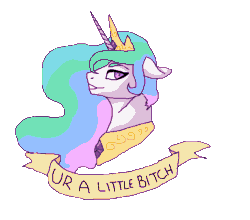 Size: 673x593 | Tagged: safe, artist:ponyboogers, princess celestia, alicorn, pony, mouthpiece, old banner, solo, subversive kawaii, vulgar