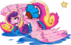 Size: 2928x1869 | Tagged: safe, artist:amberpendant, princess cadance, alicorn, pony, clothes, ear fluff, simple background, skirt, socks, solo, spread wings, transparent background