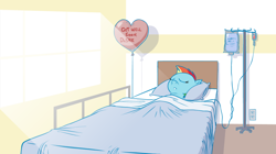 Size: 1024x574 | Tagged: safe, artist:hotdiggedydemon, edit, rainbow dash, pegasus, pony, hospital, sleeping