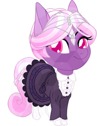 Size: 509x662 | Tagged: safe, alternate version, artist:koitsune, oc, oc only, oc:ophelia, crystal pony, pony, chibi, circlet, clothes, dress, female, lolita fashion, looking at you, mare, solo, stockings, thigh highs