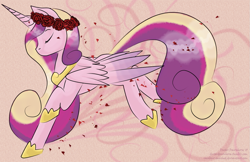 Size: 1275x825 | Tagged: safe, artist:rainbow-smashed, princess cadance, alicorn, pony, eyes closed, floral head wreath, solo