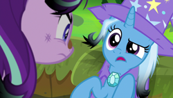 Size: 1920x1080 | Tagged: safe, derpibooru import, screencap, starlight glimmer, trixie, pony, unicorn, a horse shoe-in, burnt mane, clothes, female, hat, mare, scorched, trixie's hat