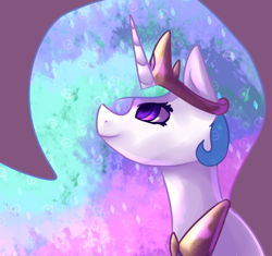 Size: 816x766 | Tagged: safe, artist:marshmellowcannibal, princess celestia, alicorn, pony, bust, crown, female, horn, mare, multicolored mane, solo, white coat