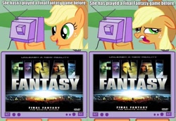 Size: 1126x771 | Tagged: safe, applejack, earth pony, pony, exploitable meme, final fantasy, meme, meta, tv meme