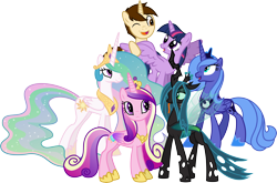 Size: 13626x9000 | Tagged: safe, artist:mactavish1996, artist:salemcat, princess cadance, princess celestia, princess luna, twilight sparkle, twilight sparkle (alicorn), alicorn, pony, absurd resolution, female, mare, peter parker, ponified, s1 luna, simple background