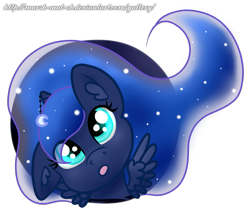 Size: 1281x1082 | Tagged: safe, artist:marsh-mal-oh, princess luna, alicorn, pony, :o, chibi, ear fluff, floppy ears, moon, solo