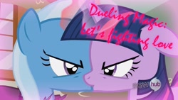 Size: 1280x720 | Tagged: safe, derpibooru import, edit, edited screencap, screencap, trixie, twilight sparkle, pony, unicorn, magic duel, deleted scene, female, kissing, lesbian, mare, shipping, twixie