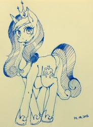 Size: 936x1280 | Tagged: safe, artist:divided-s, princess cadance, alicorn, pony, looking at you, monochrome, smiling, solo, traditional art