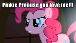 Size: 1280x720 | Tagged: safe, pinkie pie, earth pony, pony, bronybait, caption, image macro, meme, pinkie promise