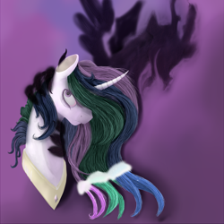 Size: 2500x2500 | Tagged: safe, artist:psychotwi, discord, princess celestia, alicorn, pony, discorded, solo