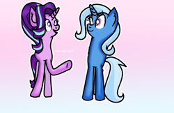 Size: 1024x664 | Tagged: safe, artist:pastel-pony-artist, derpibooru import, starlight glimmer, trixie, pony, unicorn, female, mare