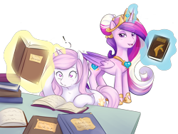 Size: 4000x3000 | Tagged: safe, artist:askbubblelee, princess cadance, princess celestia, alternate universe, book, crown, pink-mane celestia, race swap, role reversal, simple background, transparent background, unicorn celestia