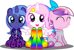 Size: 6413x4373 | Tagged: safe, artist:spellboundcanvas, princess cadance, princess celestia, princess luna, alicorn, pony, absurd resolution, footed sleeper