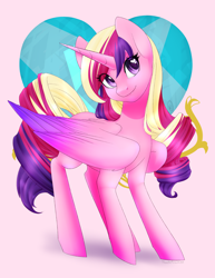 Size: 1280x1656 | Tagged: safe, artist:noodlefreak88, princess cadance, alicorn, pony, crystal heart, cute, cutedance, cutie mark background, eye clipping through hair, female, heart eyes, mare, solo, wingding eyes