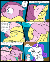 Size: 827x1025 | Tagged: safe, artist:metal-kitty, fluttershy, nurse redheart, pinkie pie, rarity, earth pony, pegasus, pony, unicorn, comic:mlp project, black eye, comic, crying, eyepatch, handkerchief, tissue