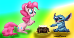 Size: 3278x1677 | Tagged: safe, artist:neoseekerstitch, pinkie pie, earth pony, pony, crossover, lilo and stitch, stitch