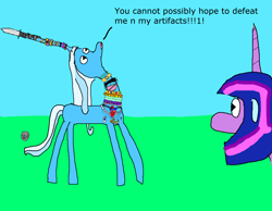 Size: 3600x2800 | Tagged: safe, artist:degenerate_x52, derpibooru import, trixie, twilight sparkle, 1000 hours in ms paint, ankh, artifact, asserting dominance, awkward, bandaid, choker, collar, cup, duct tape, evil eye, heart, horn, horn ring, jewelry, knife, necklace, pearl necklace, ring, tape, teacup, text, watch