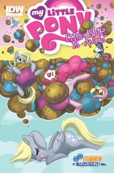 Size: 632x960 | Tagged: safe, idw, derpy hooves, fluttershy, pinkie pie, rainbow dash, rarity, pegasus, pony, unicorn, comic, cover, dream, female, idw advertisement, mare, muffin, official, official comic