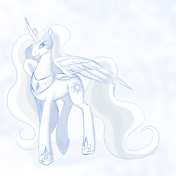 Size: 900x900 | Tagged: safe, artist:dreamhazemaster, princess celestia, alicorn, pony, female, horn, mare, monochrome, solo