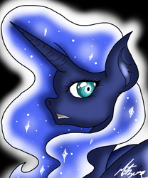 Size: 2500x3000 | Tagged: safe, artist:purple-ninja-kaylan, princess luna, alicorn, pony, female, horn, mare, simple background, solo