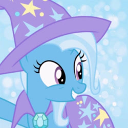 Size: 500x500 | Tagged: safe, derpibooru import, edit, edited screencap, screencap, trixie, pony, unicorn, cropped, female, mare, smiling