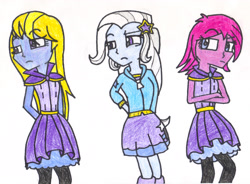 Size: 2786x2054 | Tagged: safe, artist:sapphire42, derpibooru import, fuchsia blush, lavender lace, trixie, equestria girls, female, trixie and the illusions