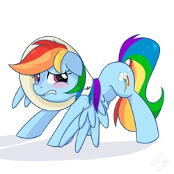 Size: 1500x1500 | Tagged: safe, artist:steffy-beff, rainbow dash, pegasus, pony, blushing, elizabethan collar, embarrassed, pet collar, solo