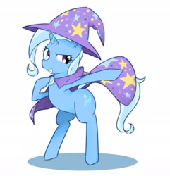 Size: 2010x2085 | Tagged: safe, artist:akainu_pony, derpibooru import, trixie, pony, bipedal, grin, simple background, smiling, solo