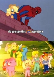 Size: 500x707 | Tagged: safe, applejack, megan williams, human, g1, my little pony 'n friends, 60s spider-man, comic, meme, spider-man