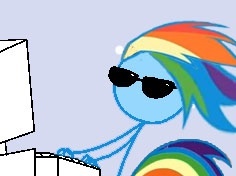 Size: 236x176 | Tagged: safe, rainbow dash, pegasus, pony, computer, meme, stick figure, sunglasses