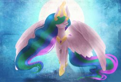 Size: 2200x1500 | Tagged: safe, artist:xclemintinex, princess celestia, alicorn, pony, eyes closed, smiling, solo, spread wings